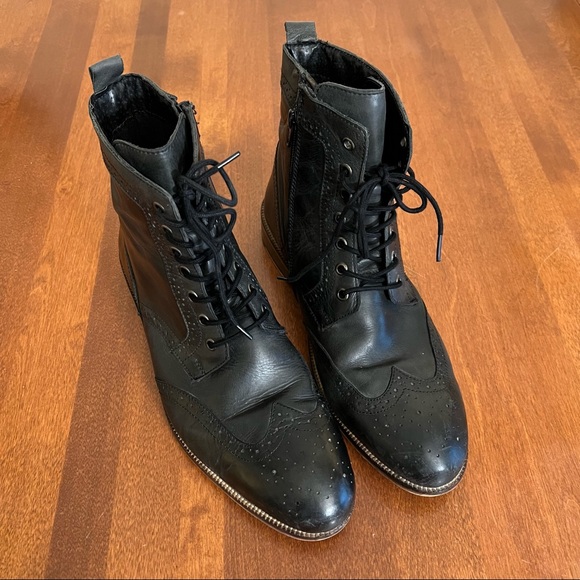 attitude Other - ATTITUDE | Black leather zip up lace up spring summer western style ankle boot